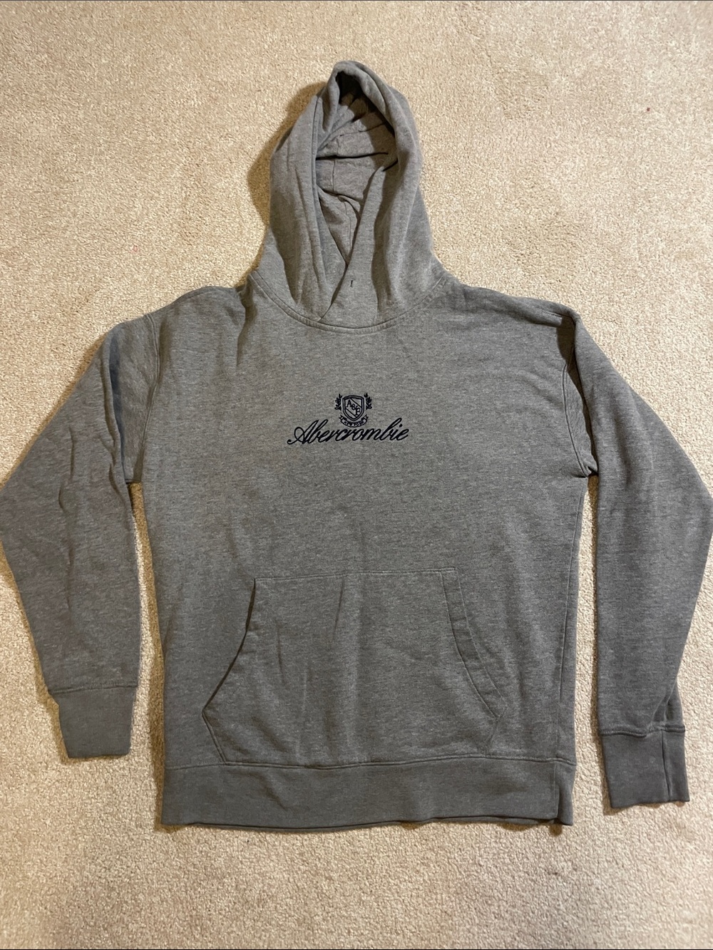 Abercrombie & Fitch Heather Gray Pullover Hoodie with Stitched Logo